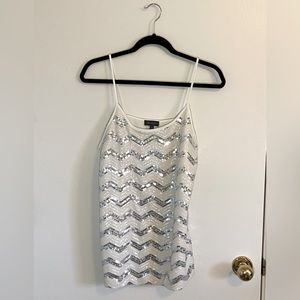 The Limited Sequined White and Silver Sleeveless Tank Top Size Small